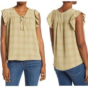 NWT New Como Vintage Cationic Plaid Airflow Ruffle Top Size S